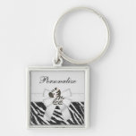 Personalized Zebra, Bow & Glitter Animal Print Keychain