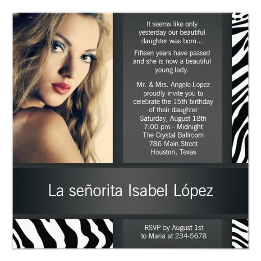 Personalized Zebra Photo Quinceanera Invitations