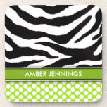 Personalized Zebra Polka Dot Coasters, set of 6