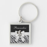 Personalized Zebra, Sequins & Glitter Animal Print Key Chains