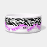 Personalized Zebra Stripes and Pink Pearls Dog Food Bowl