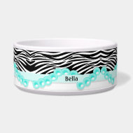 Personalized Zebra Stripes and Teal Pearls petbowl