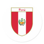 Peru Flag Shield Round Stickers