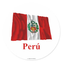 Peru Waving Flag with Name in Spanish Round Sticker