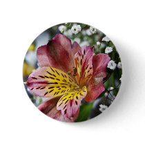 Peruvian Lily and gypsophila flower button pin