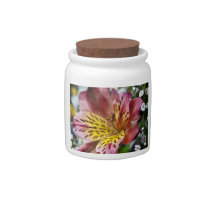 Peruvian Lily and gypsophila flower candy jar candy jars