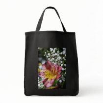Peruvian Lily and gypsophila flower tote bag bags