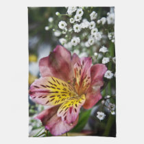 Peruvian Lily gypsophila flower kitchen tea towel kitchen towels
