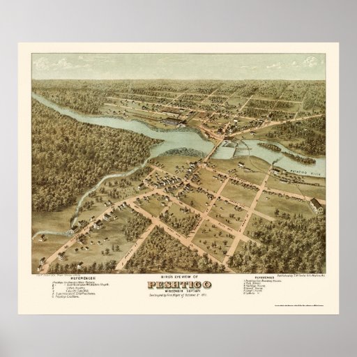 Peshtigo, WI Panoramic Map 1871 Poster Zazzle