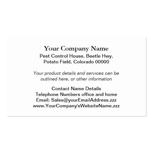 Pest control business card (back side)