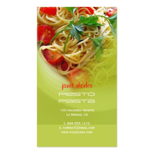 Pesto Pasta + restaurant business cards (back side)
