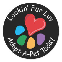 Pet Adoption_Heart-Paw_Lookin' Fur Luv Round Stickers