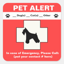 Pet Alert Emergency Square Stickers