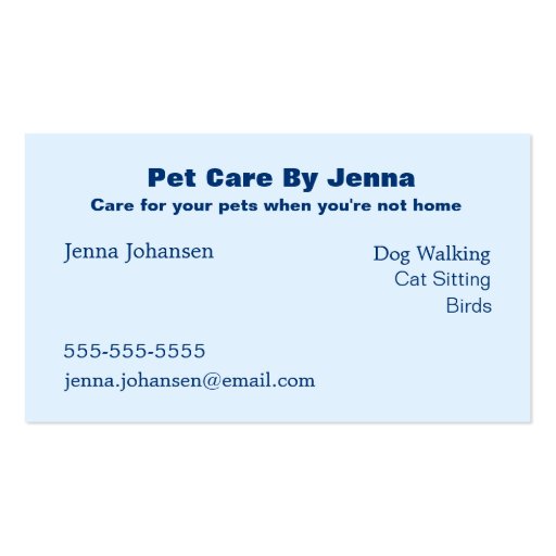 Pet Care Business Card (back side)