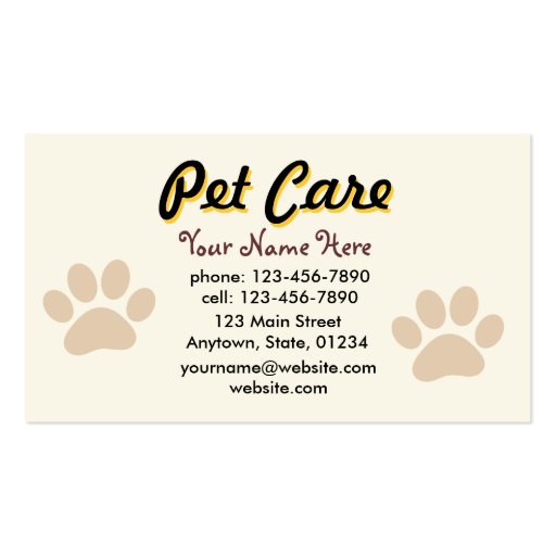 Pet Care Business Card (back side)