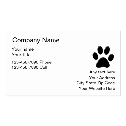 Pet Care Business Cards (back side)
