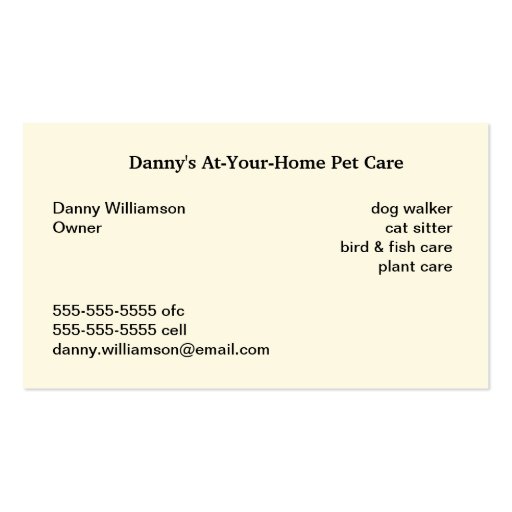 Pet Care Professional Business Cards (back side)