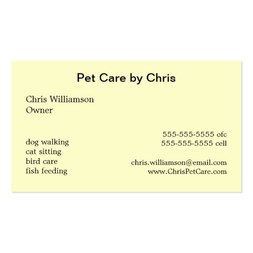 Pet Care Professional Business Cards (back side)