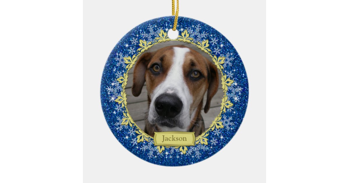 pet dog memorial blue snowflake photo christmas ceramic snowflake birthday invites
