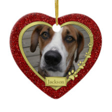 Pet Dog Memorial Photo Christmas Ornament - heart