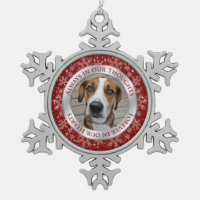 Pet Dog Memorial Photo Christmas Red Silver Snowflake Pewter Christmas Ornament