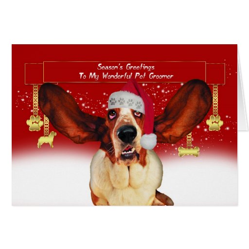 pet groomer christmas holiday card with basset hou Zazzle