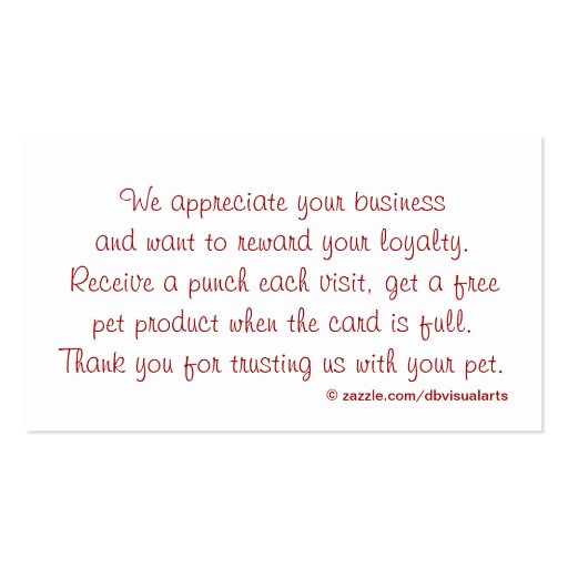 Pet  Groomer or Shop Customer Loyalty Punch Card Business Card (back side)
