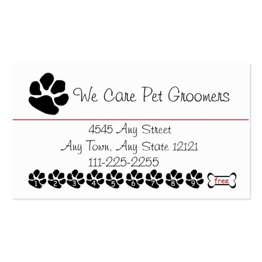 Pet  Groomer or Shop Customer Loyalty Punch Card Business Card (front side)
