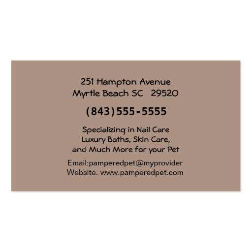 Pet Groomer/ Vet Business Card (back side)