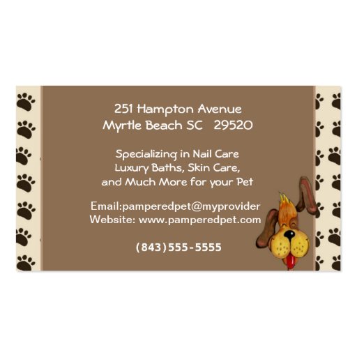 Pet Groomer/ Vet Business Card (back side)