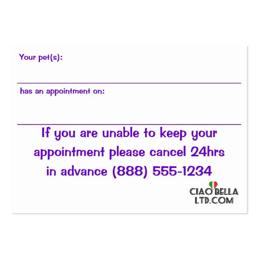 Pet Grooming Appointment And Business Card (back side)