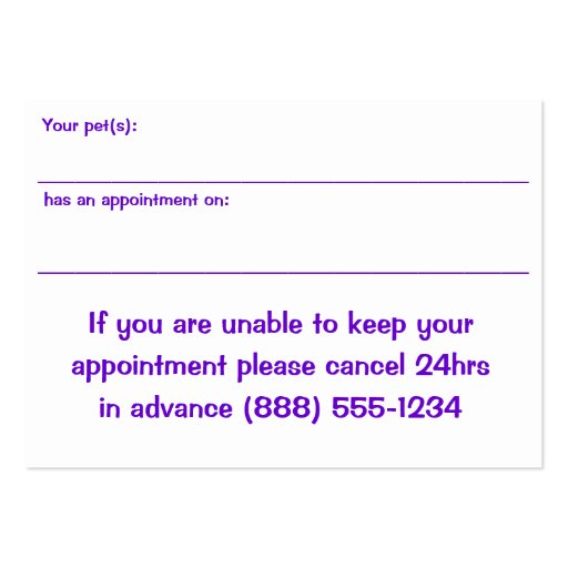 Pet Grooming Appointment And Business Card (back side)