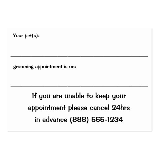 Pet Grooming Business And Appointment Card Business Card Templates (back side)