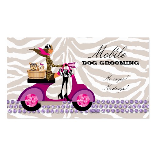 Pet Grooming Business Card Zebra Scooter Brown (front side)