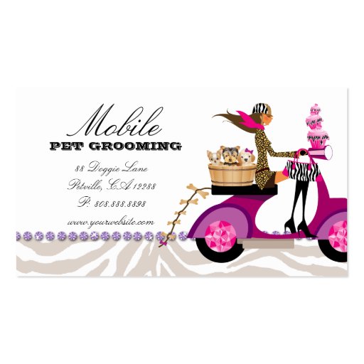 Pet Grooming Business Card Zebra Scooter Cupcakes (back side)
