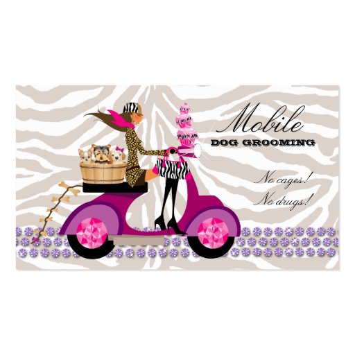 Pet Grooming Business Card Zebra Scooter Cupcakes (front side)