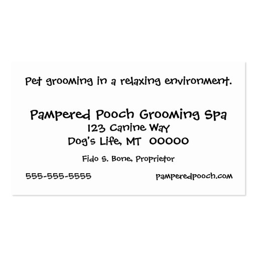 Pet Grooming or Pet Spa Business Card (back side)