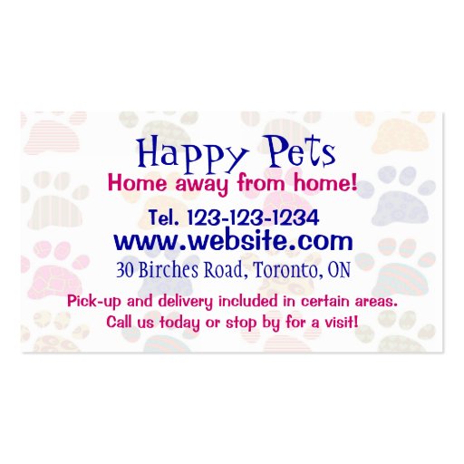 Pet Grooming Pets Sitting Paw Prints Business Card (back side)