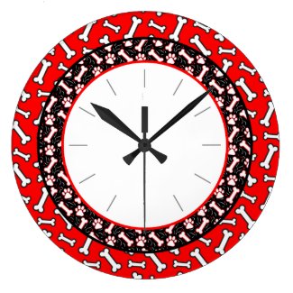 Pet Lover's Dog Bone and Paw Print Round Wall Clock