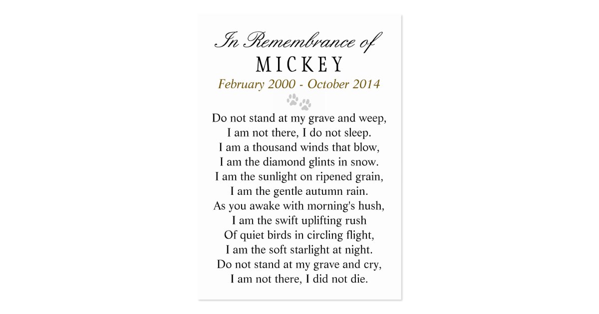 Pet Memorial Card Maroon Photo - Do Not Weep Poem | Zazzle