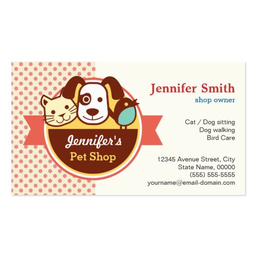 Pet Shop - Cute Polka Dots Business Cards (front side)