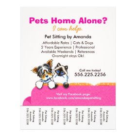 Pet Sitter Ad Yorkie Cat Couch Pink Tear Sheet Flyers