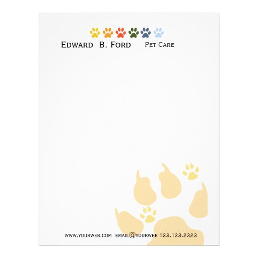 Pet Sitter Animal Care Veterinarian Letterhead Zazzle