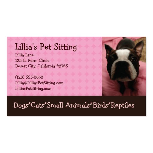 Pet Sitter Boston Terrier Business Cards (front side)