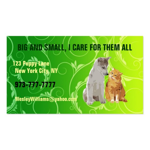 Pet sitter business cards (front side)