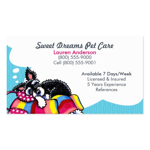 Pet Sitter Care Business Schnauzer Puppy Blue Business Cards (front side)