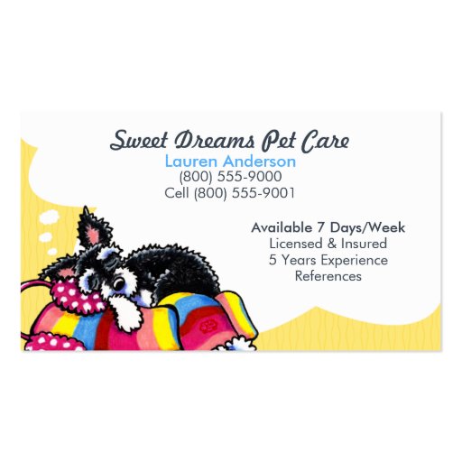 Pet Sitter Care Business Schnauzer Puppy Yellow Business Card Templates (front side)