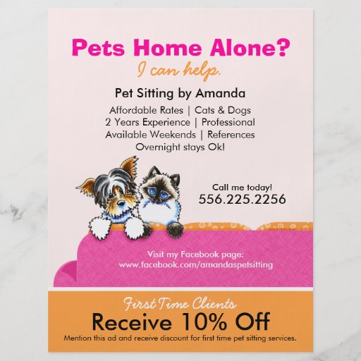 Pet Sitter Coupon Ad Yorkie Cat Couch Pink Flyer Zazzle