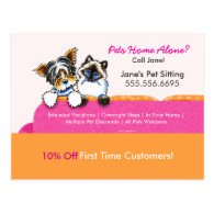 Pet Sitter Coupon Mailer Ad Yorkie Cat Couch Pink Postcards