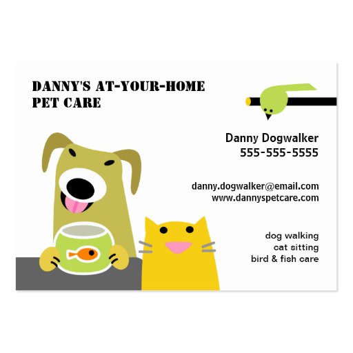Pet Sitter- Dog Cat Bird & Fish-white background Business Card Template (front side)